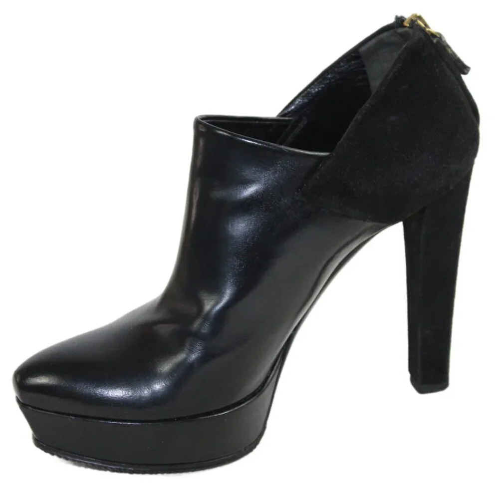 Gucci Black Leather Suede Accent Platform Stiletto Ankle Boot, Size 36.5
